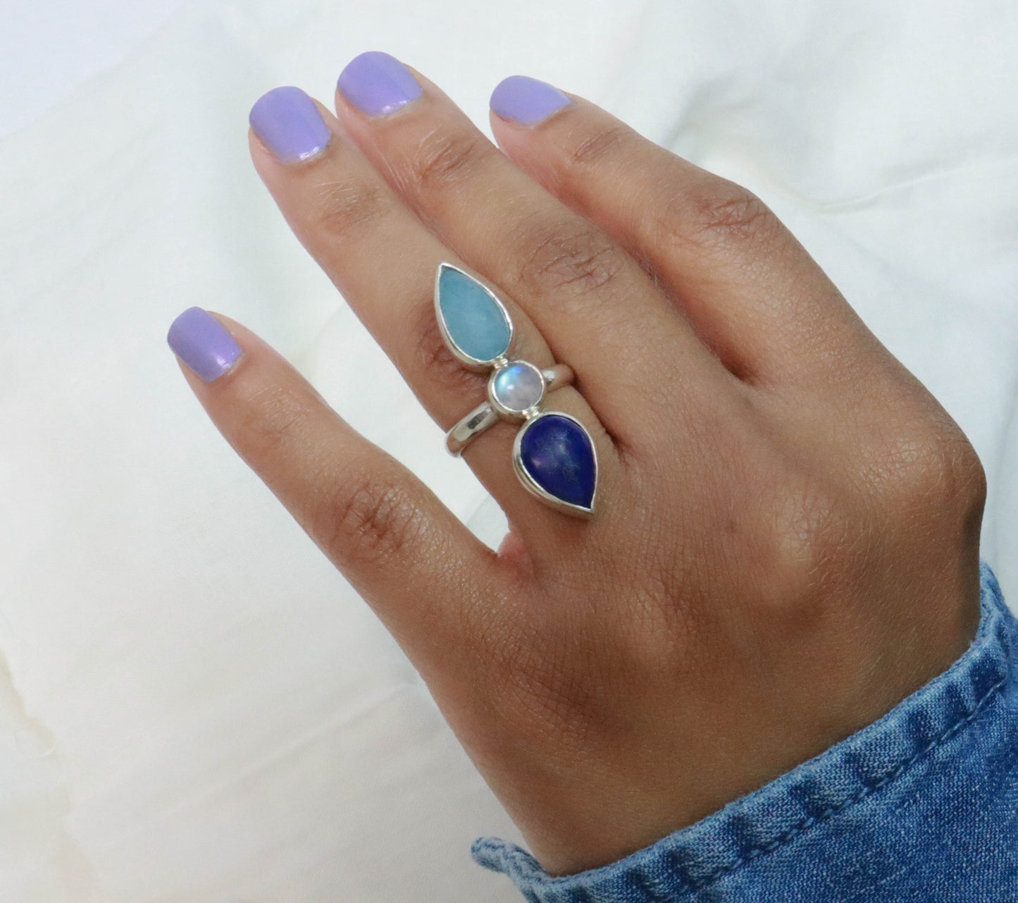 Lapis, Moonstone, & Aquamarine Ring