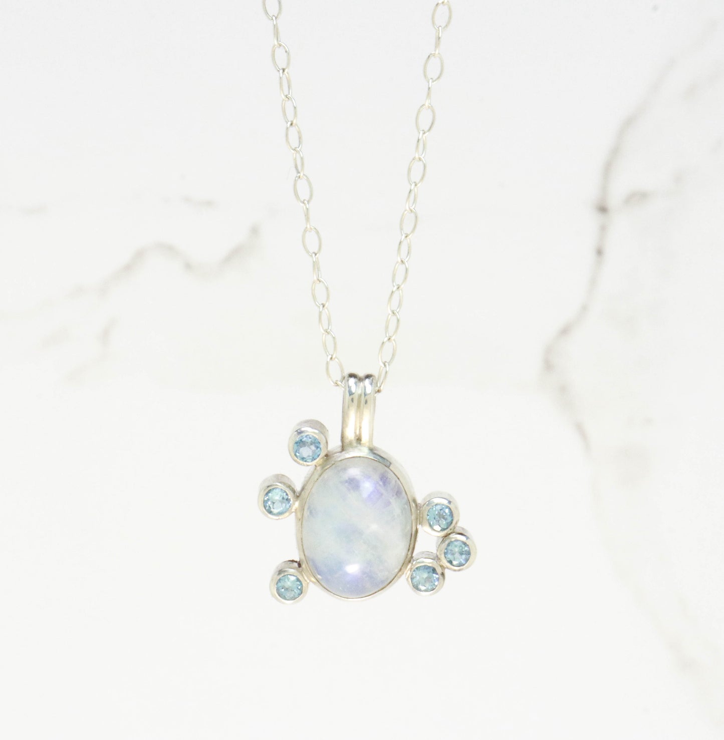 Rainbow Moonstone & Blue Topaz Necklace
