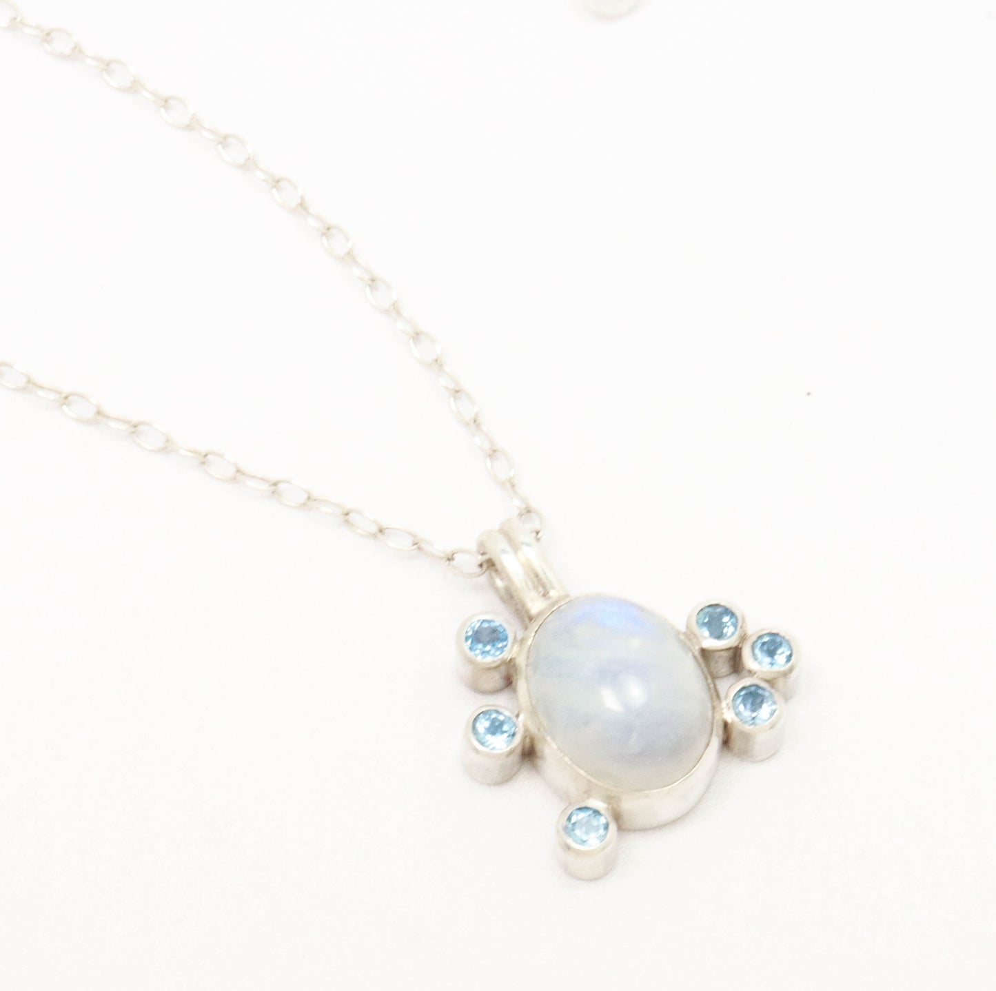 Rainbow Moonstone & Blue Topaz Necklace