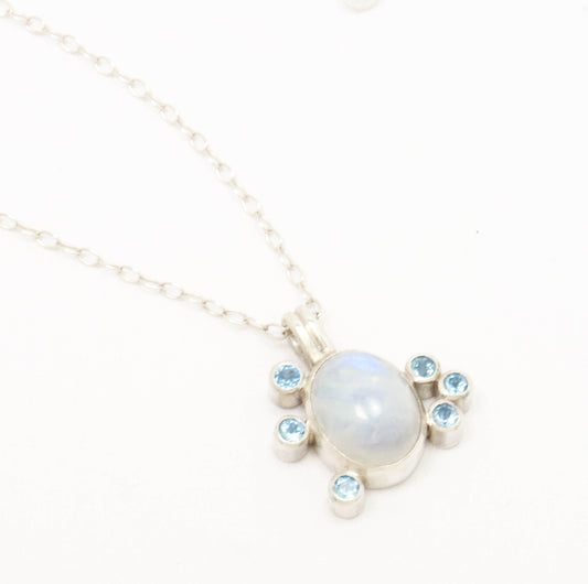 Rainbow Moonstone & Blue Topaz Necklace