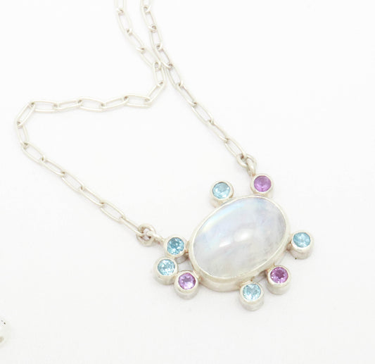 Rainbow Moonstone & Multi Gemstone Necklace