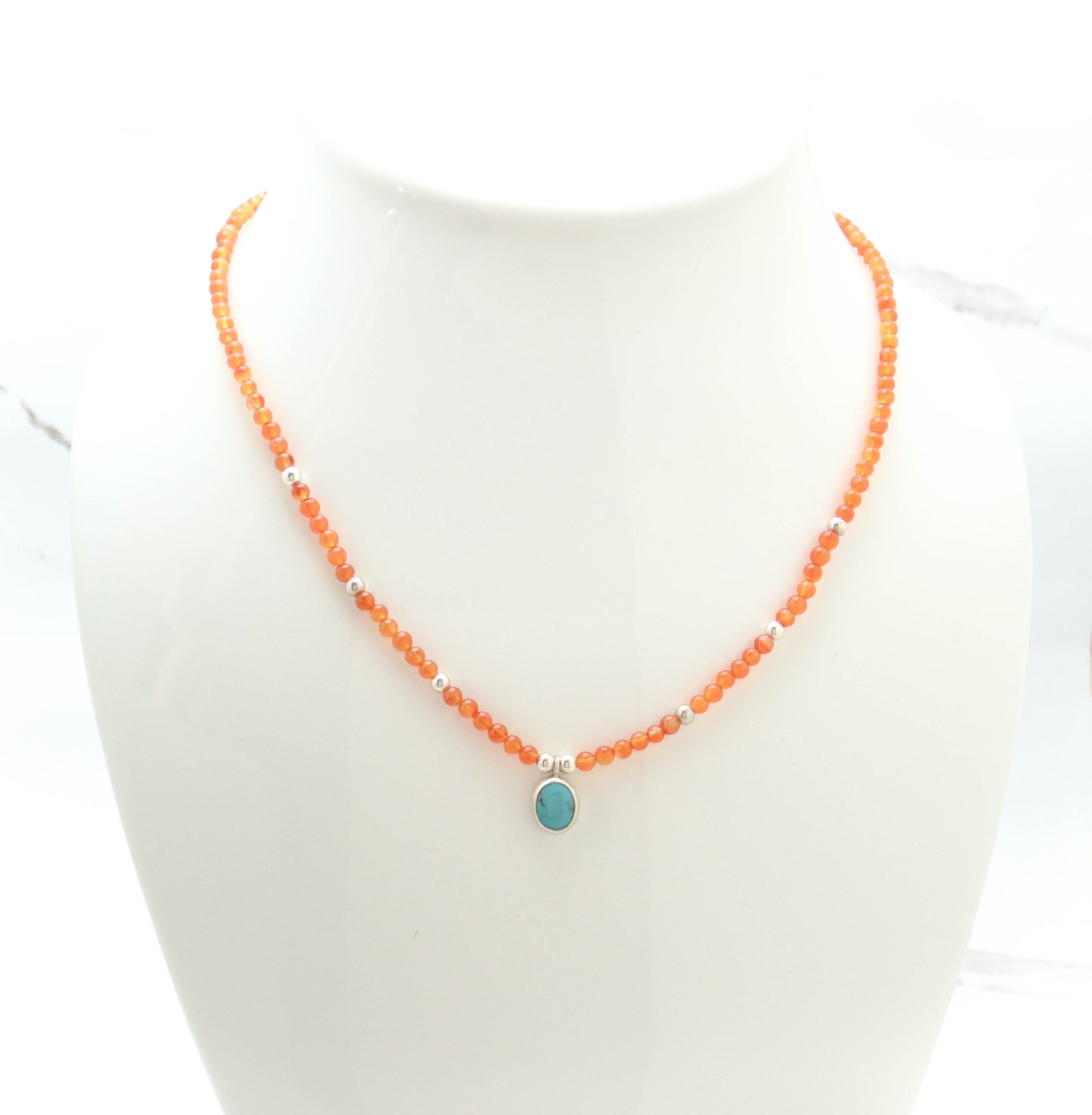 Carnelian Bead & Turquoise Pendant Necklace