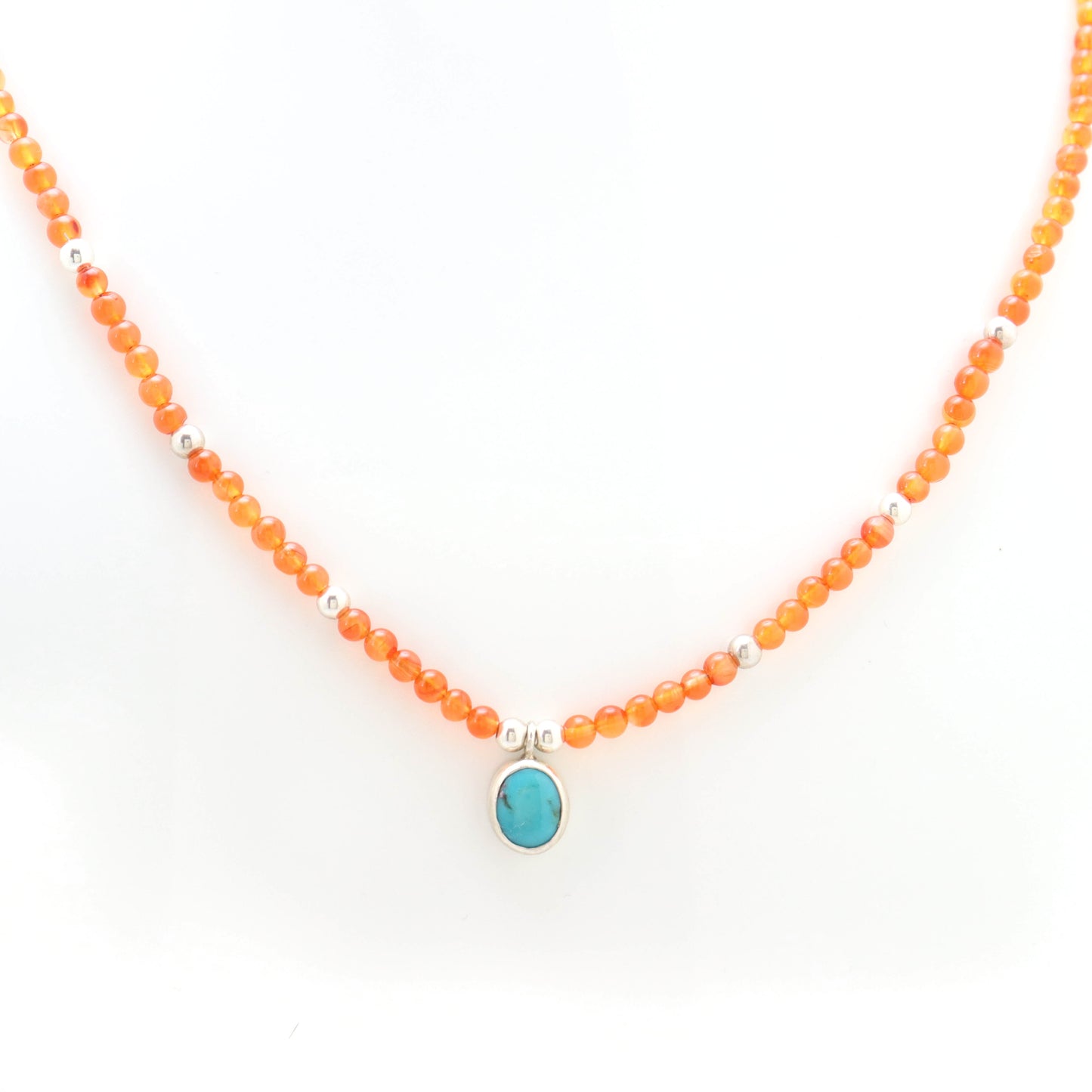 Carnelian Bead & Turquoise Pendant Necklace