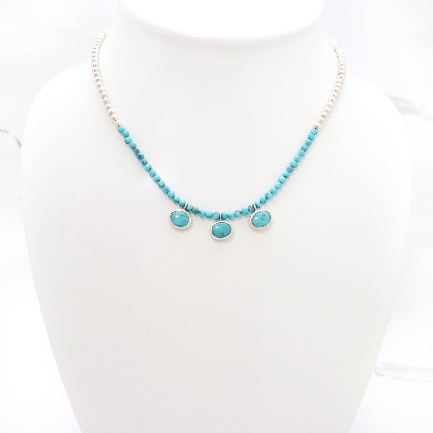 Silver and Turquoise Beads with Turquoise Pendants Necklace.