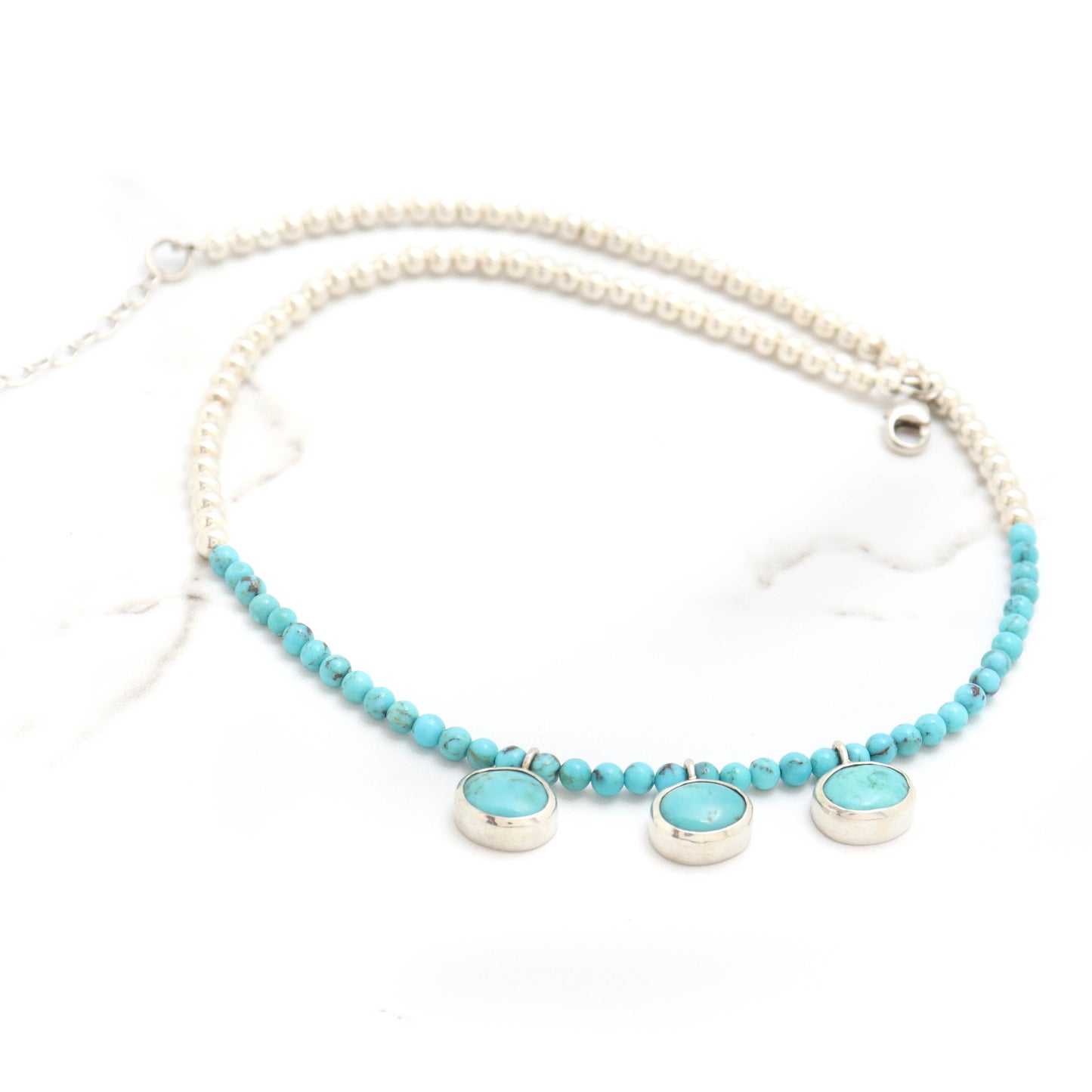 Silver and Turquoise Beads with Turquoise Pendants Necklace.