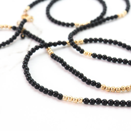 Black Onyx and Gold Bead Layering Necklace