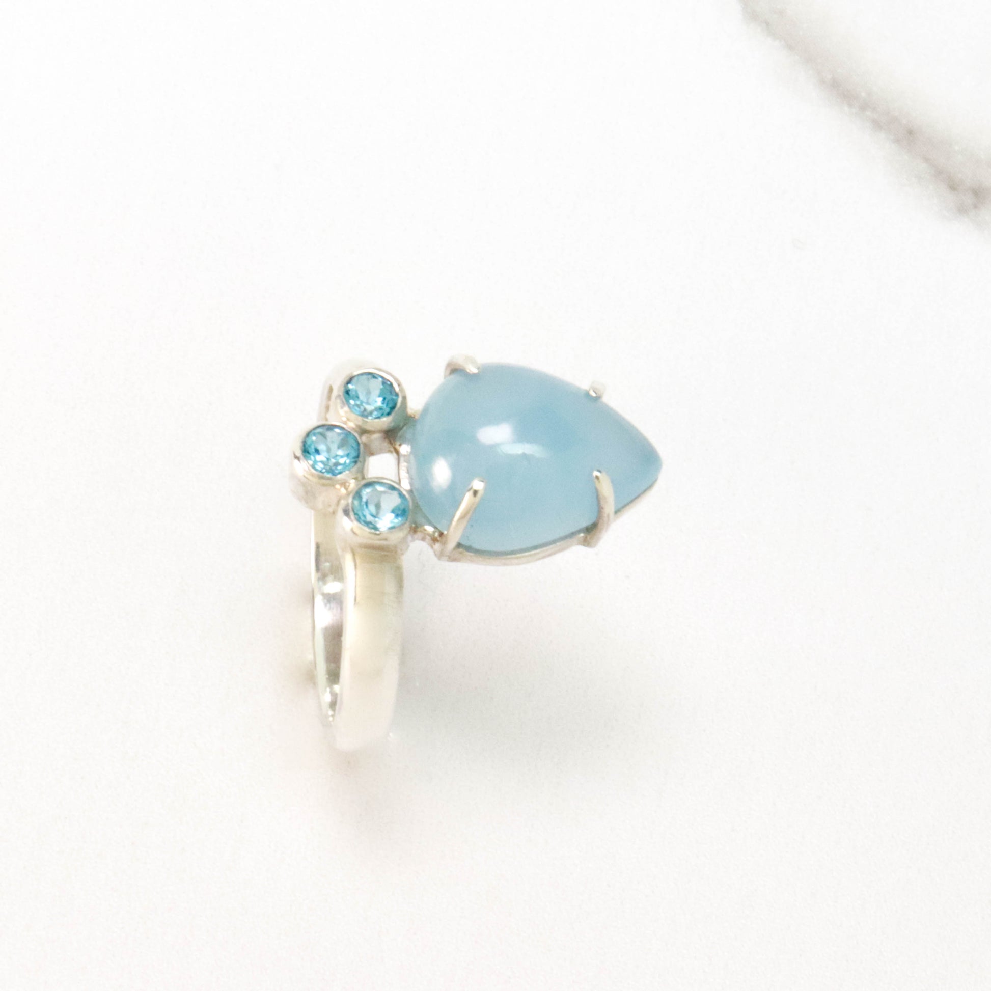 Aquamarine and 3 Stone Blue Topaz Ring, Comfort Ring Band