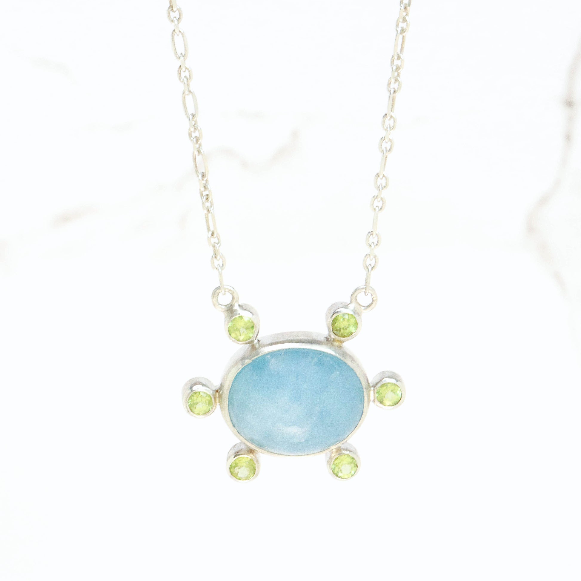 High end Handmade, Blue & green color necklace, Long short chain