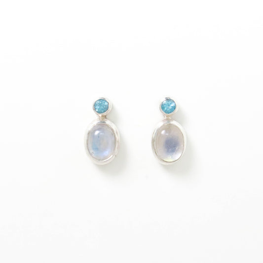 Dynamic Duo- Moonstone & Blue Topaz Earrings