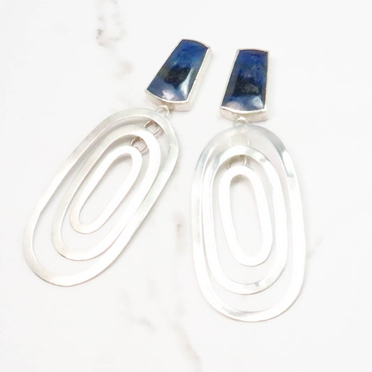 Opalized & Silver Link Earrings