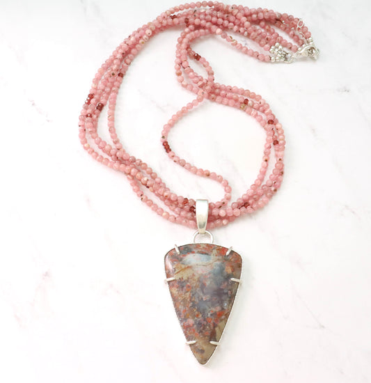 Rhodochrosite, Garnet, & Jasper Pendant Necklace