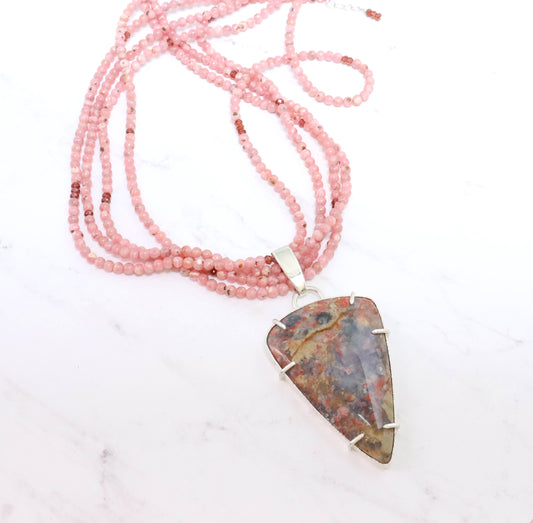 Rhodochrosite, Garnet, & Jasper Pendant Necklace