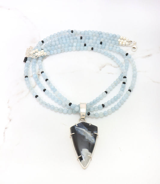 Aquamarine & Agate Pendant Necklace