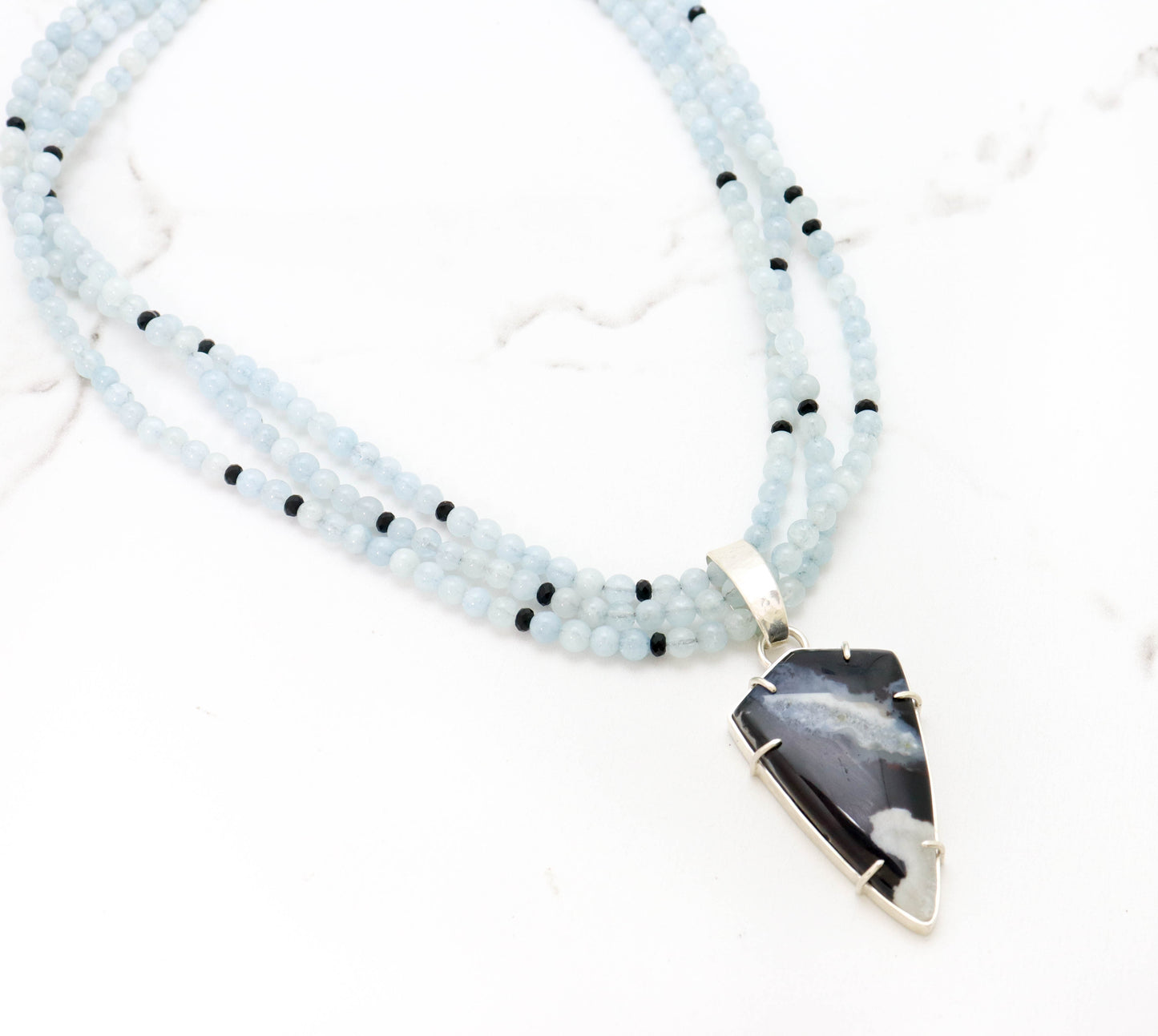 Aquamarine & Agate Pendant Necklace