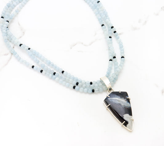 Aquamarine & Agate Pendant Necklace