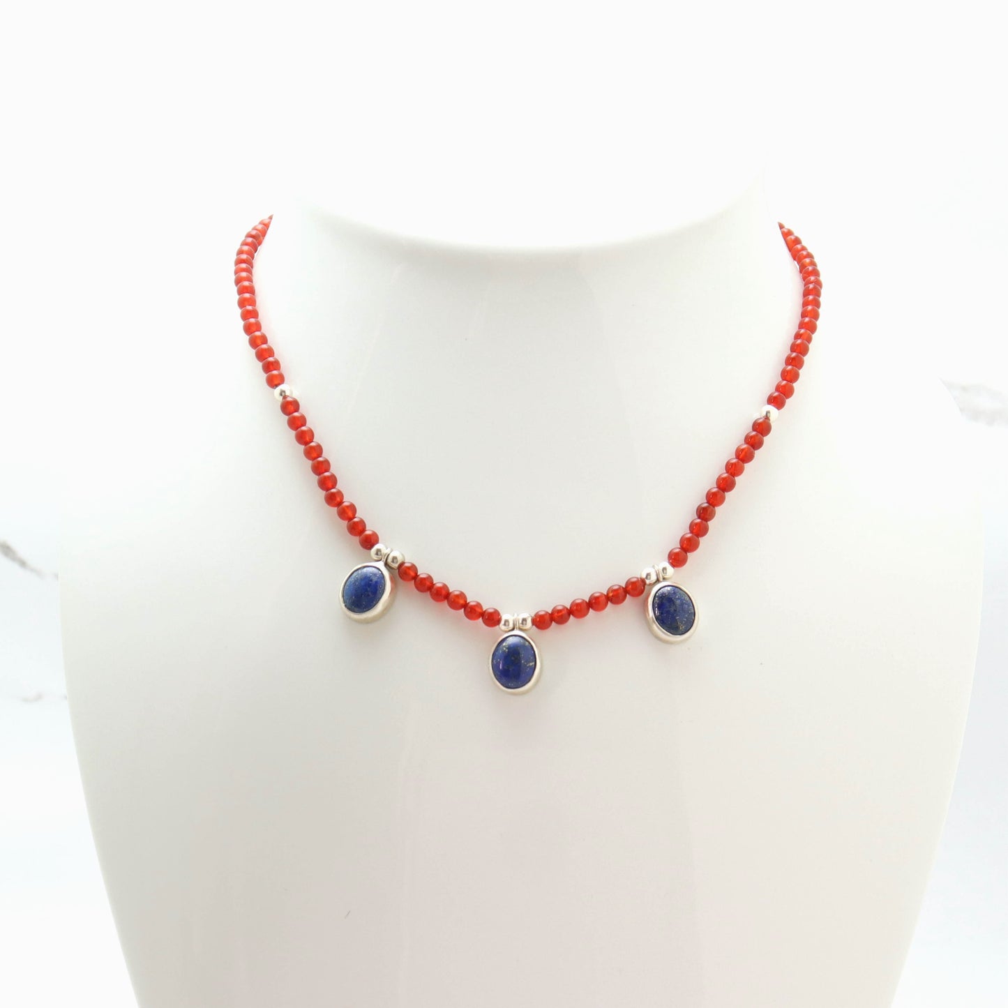 Carnelian Bead & Lapis Lazuli Pendant Necklace