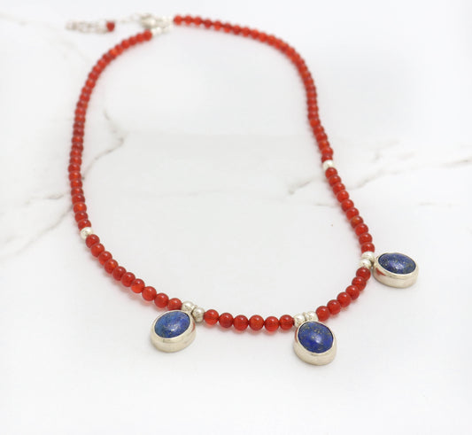 Carnelian Bead & Lapis Lazuli Pendant Necklace