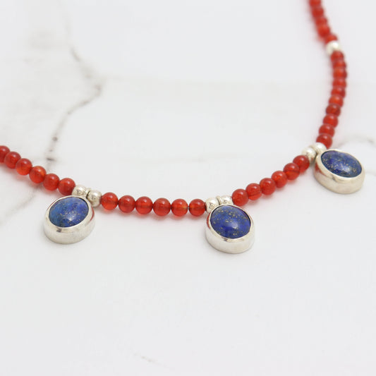 Carnelian Bead & Lapis Lazuli Pendant Necklace
