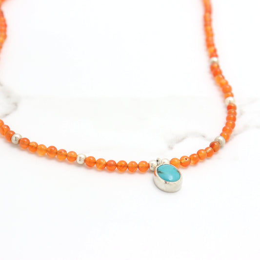 Carnelian Bead & Turquoise Pendant Necklace