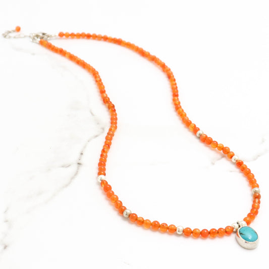 Carnelian Bead & Turquoise Pendant Necklace