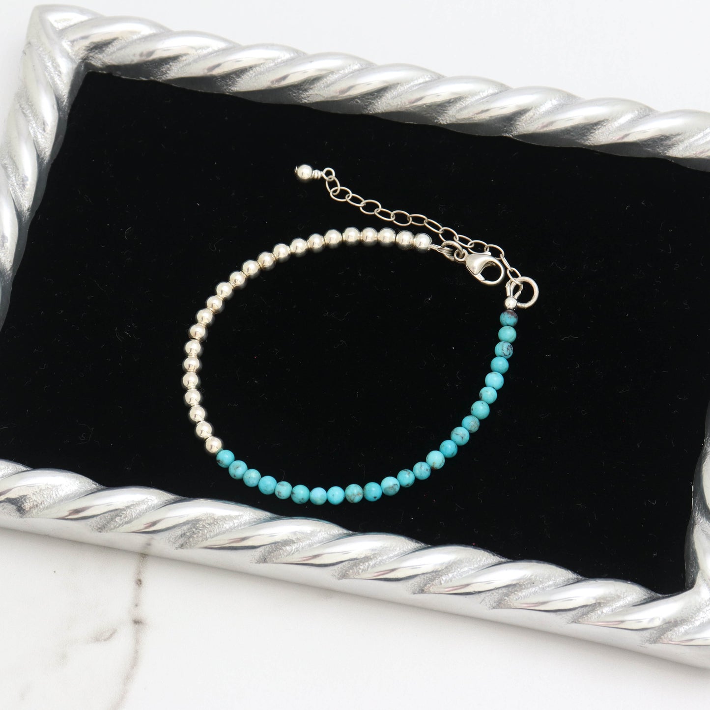 Sterling Silver and Turquoise Bead Bracelet