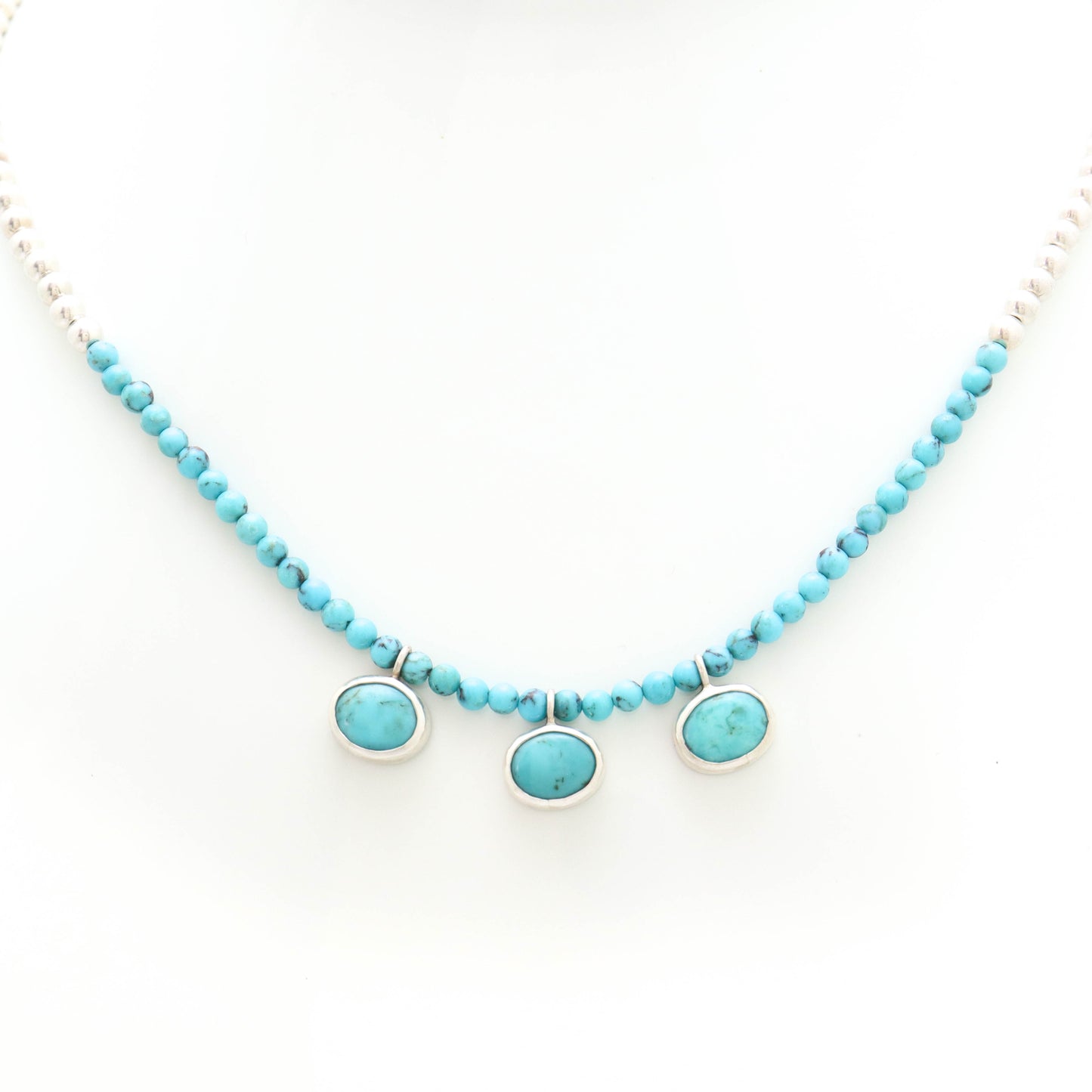 Silver and Turquoise Beads with Turquoise Pendants Necklace.