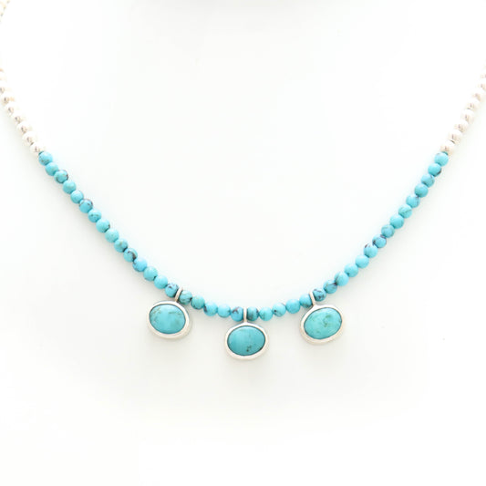 Silver and Turquoise Beads with Turquoise Pendants Necklace.