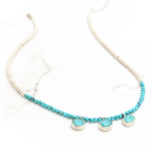 Silver and Turquoise Beads with Turquoise Pendants Necklace.