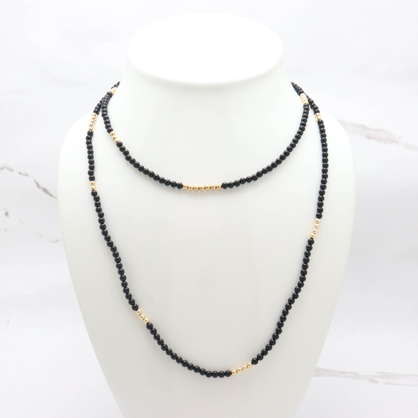 Black Onyx and Gold Bead Layering Necklace