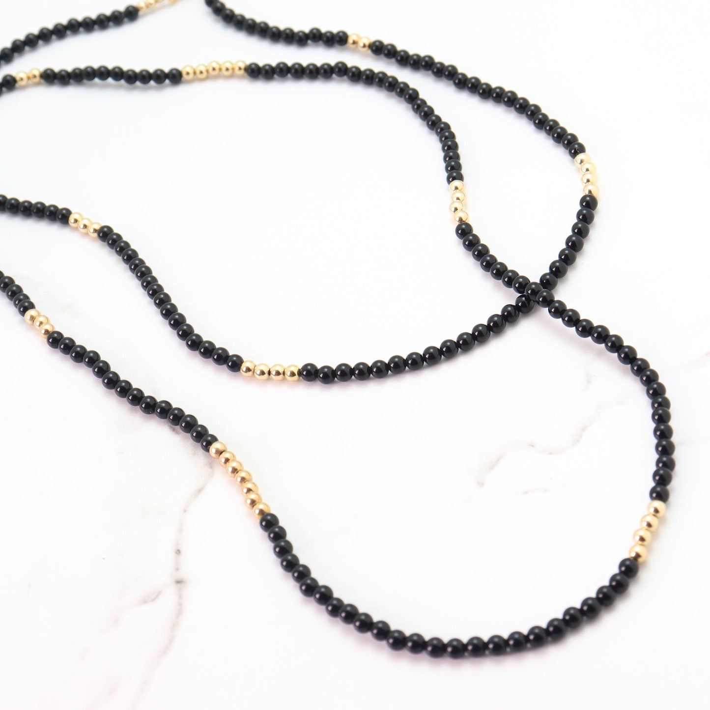 Black Onyx and Gold Bead Layering Necklace
