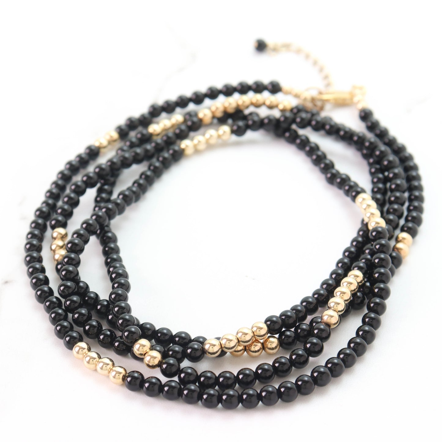 Black Onyx and Gold Bead Layering Necklace