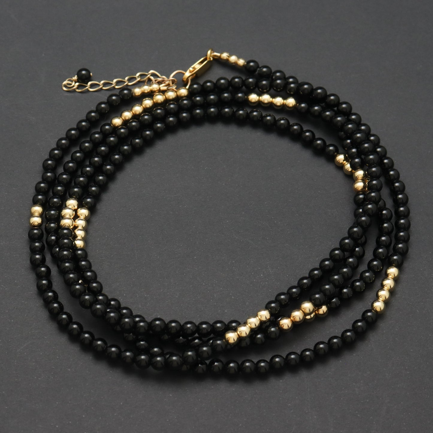 Black Onyx and Gold Bead Layering Necklace