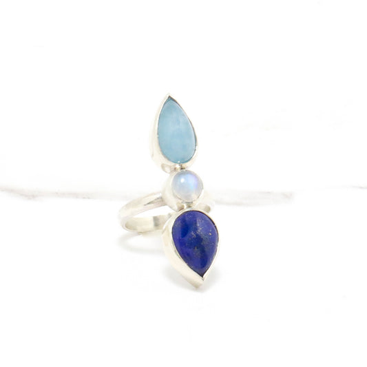 Lapis, Moonstone, & Aquamarine Ring